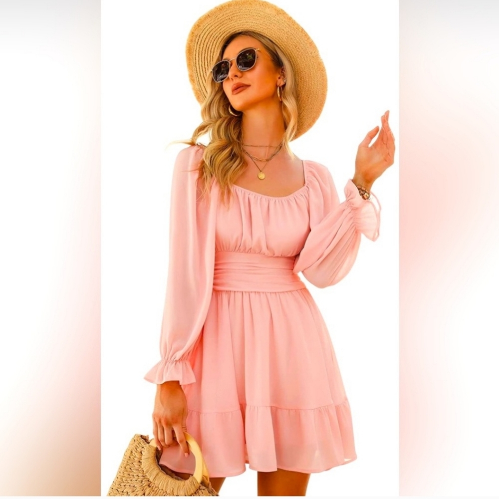 NWOT Gauzy Peach Ruffled Mini Dress